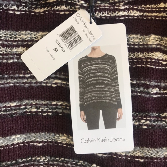 Calvin Klein Jeans Knit Sweater Purple and Gray Striped NWT - Picture 5 of 5